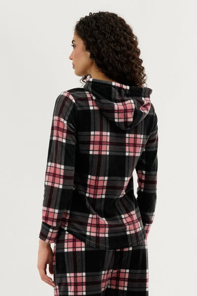 Canada Weather Gear Plaid Hooded Pajama Top - Black - Womens Pajamas - Canada Weather Gear