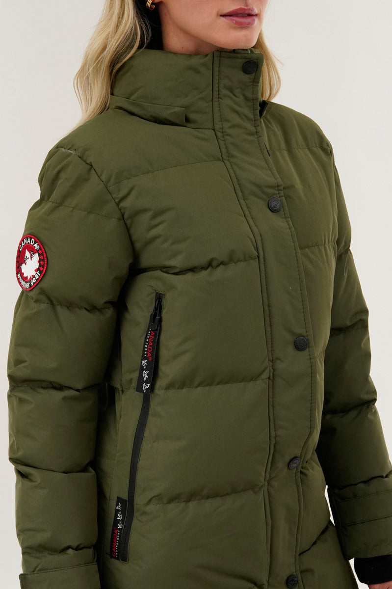 Canada Weather Gear Quilted Maxi Parka Jacket - Olive - Womens Parka Jackets - Canada Weather Gear