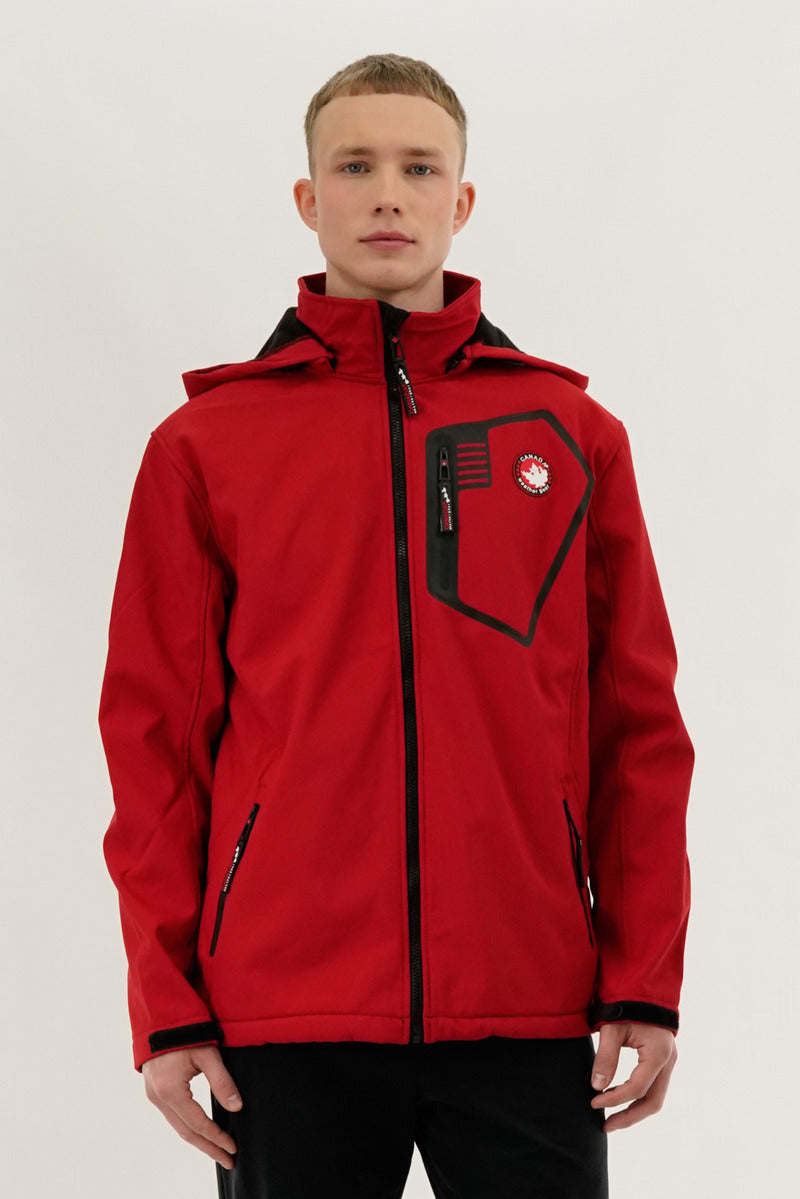 Canada Weather Gear Soft Shell Hooded Lightweight Jacket - Red - Mens Lightweight Jackets - Canada Weather Gear