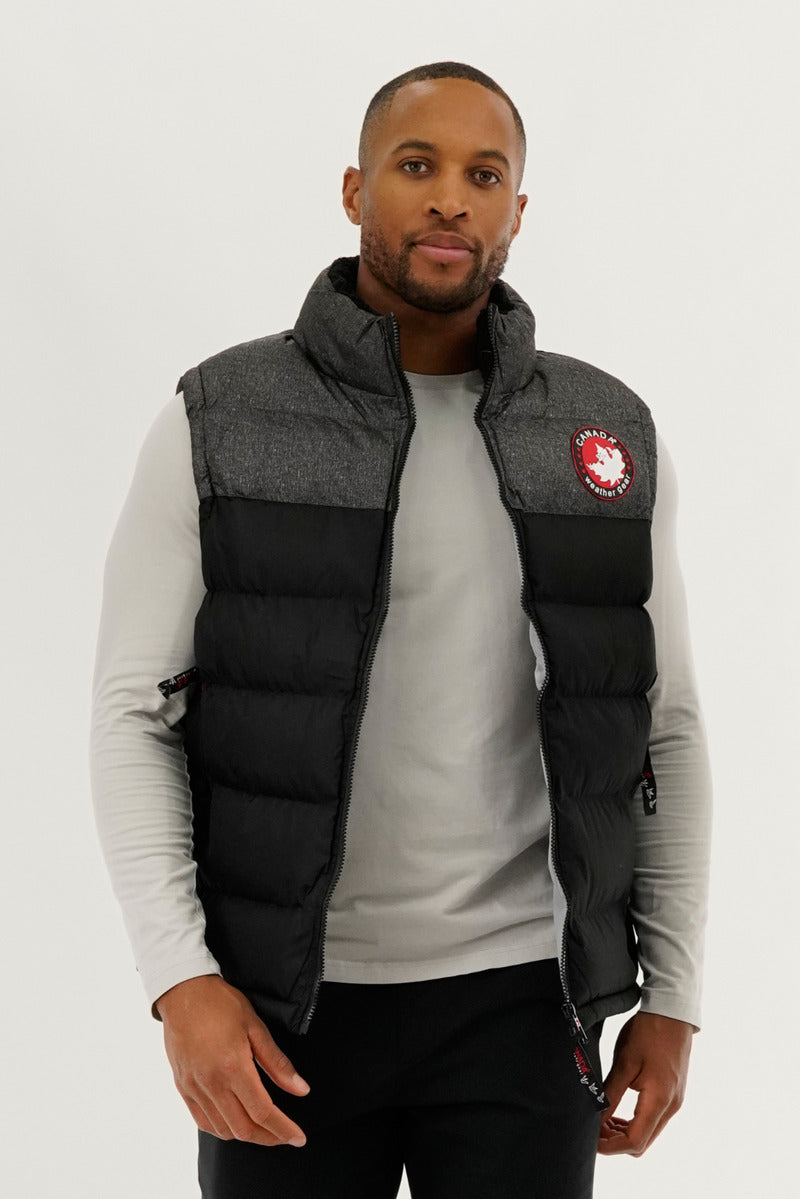 Canada Weather Gear Colour Block Puffer Vest - Black - Mens Vests - Canada Weather Gear