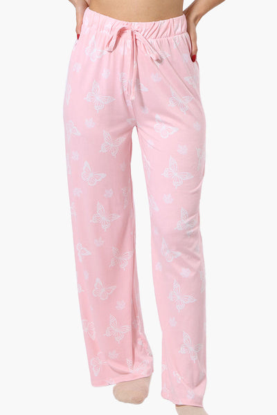 Canada Weather Gear Butterfly Pattern Wide Leg Pajama Pants - Pink - Womens Pajamas - Canada Weather Gear