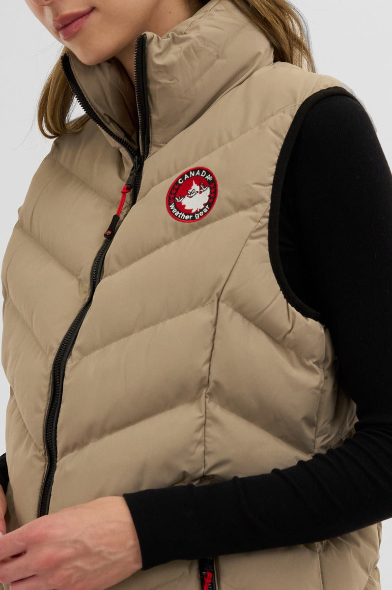 Canada Weather Gear Chevron Bubble Vest - Beige - Womens Vests - Canada Weather Gear