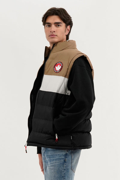 Canada Weather Gear Colour Block Puffer Vest - Beige - Mens Vests - Canada Weather Gear