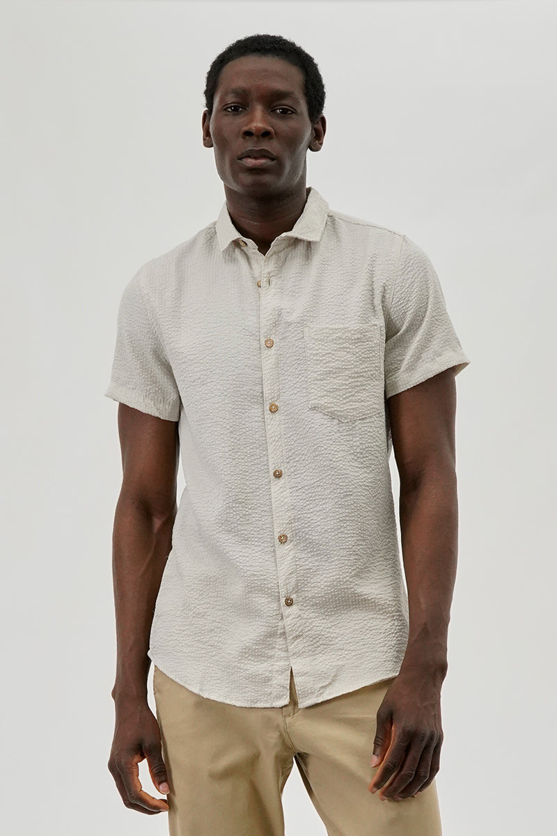 Canada Weather Gear Vintage Textured Button Up Casual Shirt - Cream - Mens Casual Shirts - International Clothiers