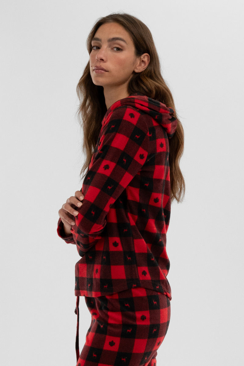 Canada Weather Gear Plaid Hooded Pajama Top - Red - Womens Pajamas - Canada Weather Gear