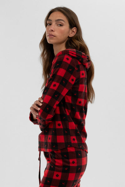 Canada Weather Gear Plaid Hooded Pajama Top - Red - Womens Pajamas - Canada Weather Gear