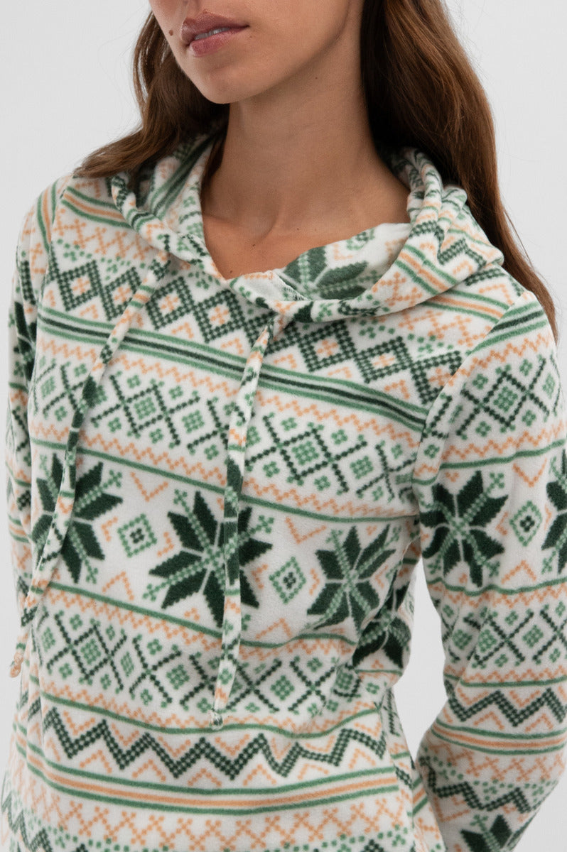 Canada Weather Gear Festive Print Hooded Pajama Top - White - Womens Pajamas - Canada Weather Gear