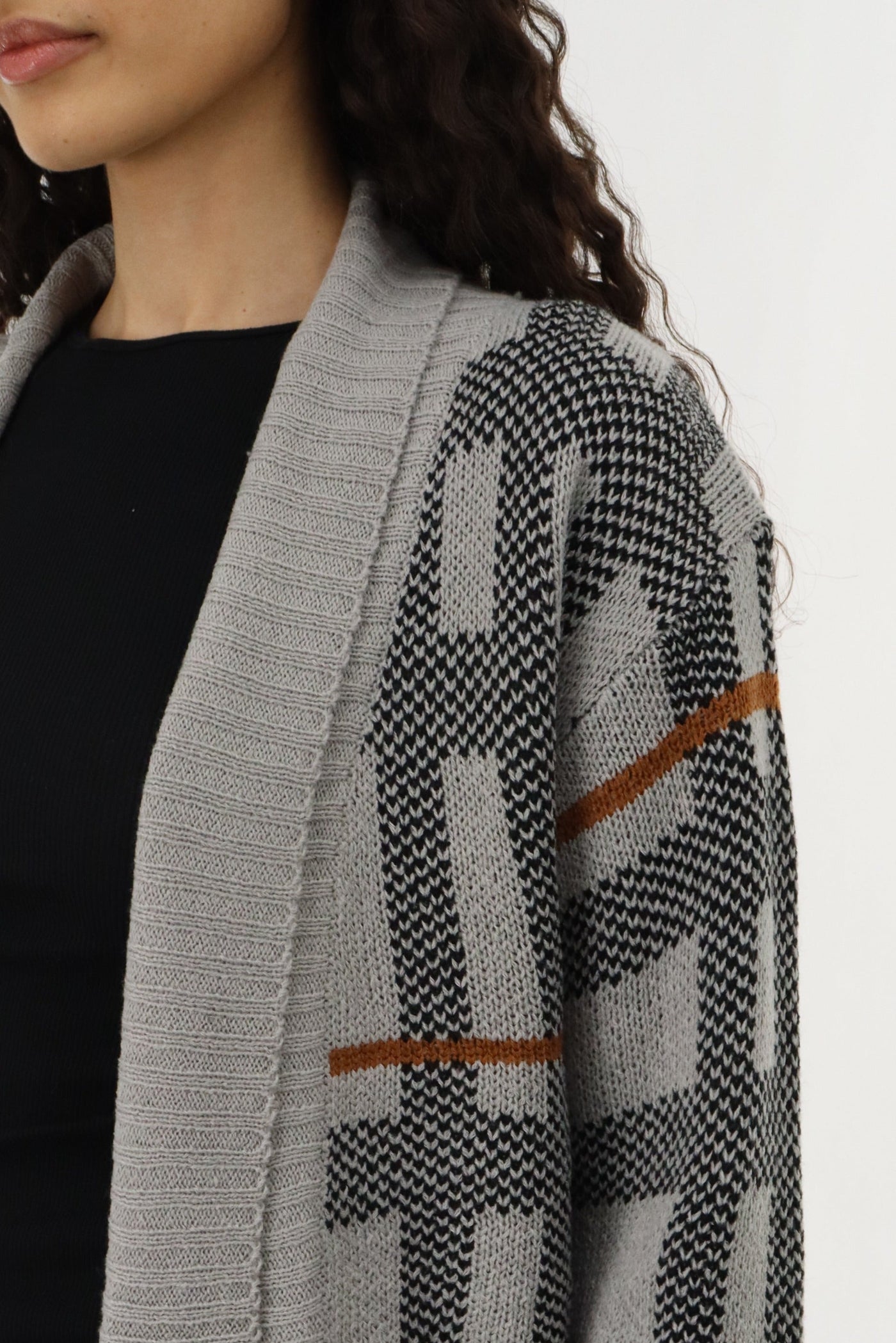 Canada Weather Gear Printed Knit Open Cardigan - Grey - Womens Cardigans - Canada Weather Gear