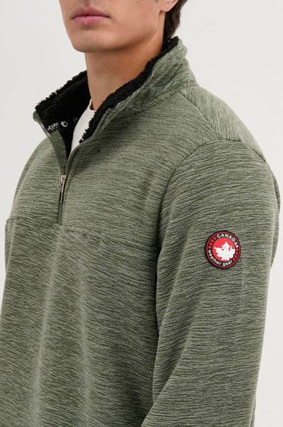 Canada Weather Gear Sherpa Lined 1/4 Zip Pullover Sweater - Green - Mens Pullover Sweaters - Canada Weather Gear