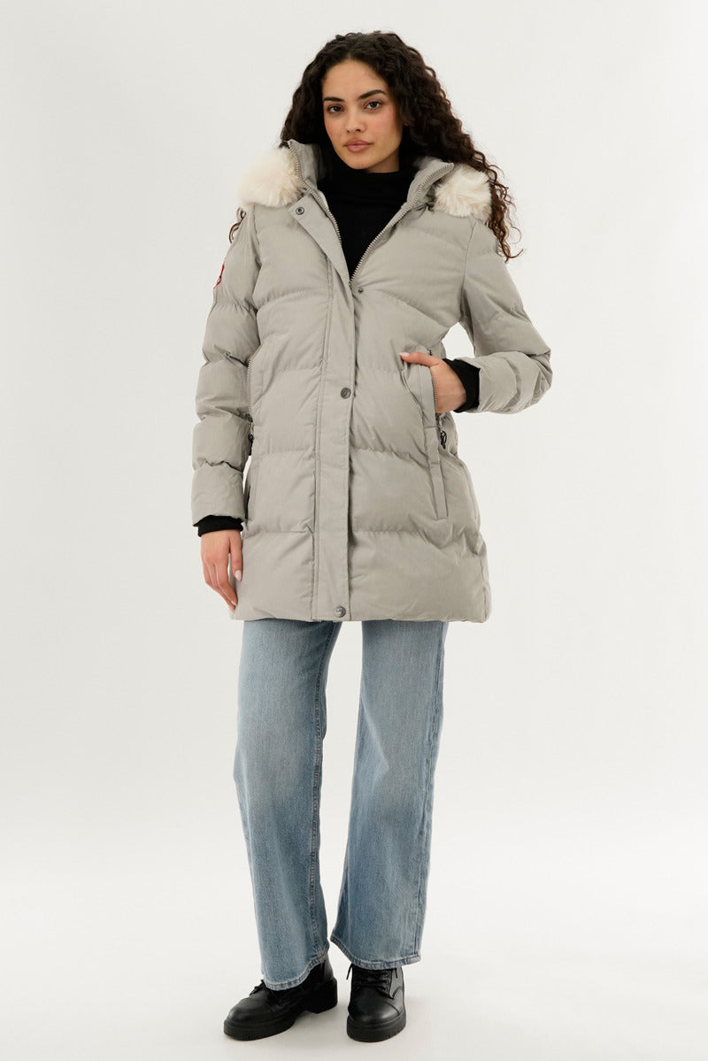 Canada Weather Gear Hip Length Parka Jacket - Grey - Womens Parka Jackets - Canada Weather Gear
