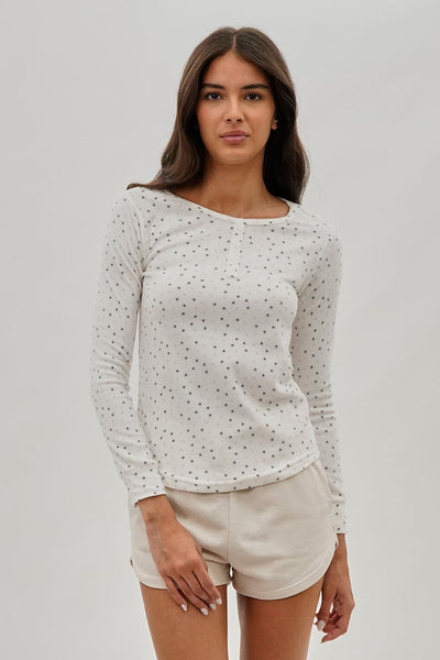 Canada Weather Gear Polka Dot Print Henley Pajama Top - White - Womens Pajamas - Fairweather