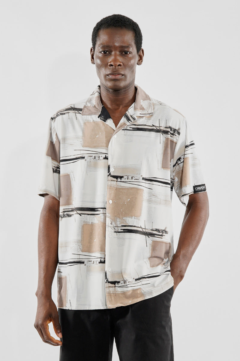 Canada Weather Gear Travel Collection Abstract Print Button Up Casual Shirt - Beige - Mens Casual Shirts - Canada Weather Gear