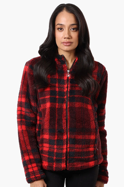 Canada Weather Gear Plush Plaid Hooded Lightweight Jacket - Red - Womens Lightweight Jackets - Canada Weather Gear