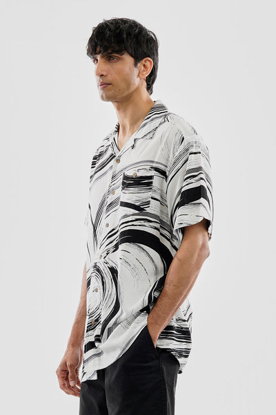 Super Triple Goose Vintage Abstract Print Button Up Casual Shirt - White - Mens Casual Shirts - Canada Weather Gear