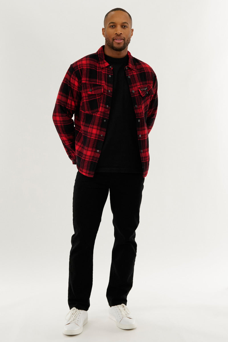 Canada Weather Gear Plaid Plush Lined Lightweight Jacket - Red - Mens Lightweight Jackets - Canada Weather Gear