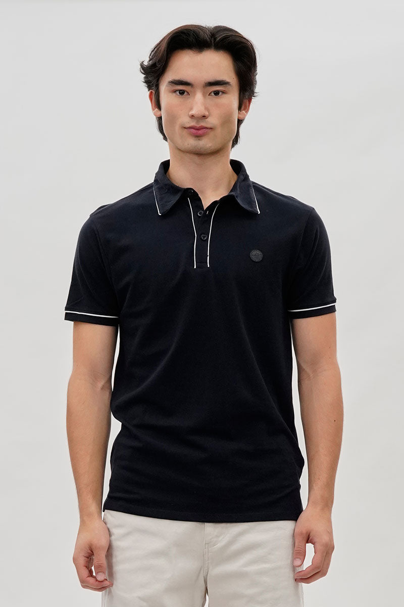 Canada Weather Gear Travel Collection Piping Detail Polo Shirt - Navy - Mens Polo Shirts - Canada Weather Gear