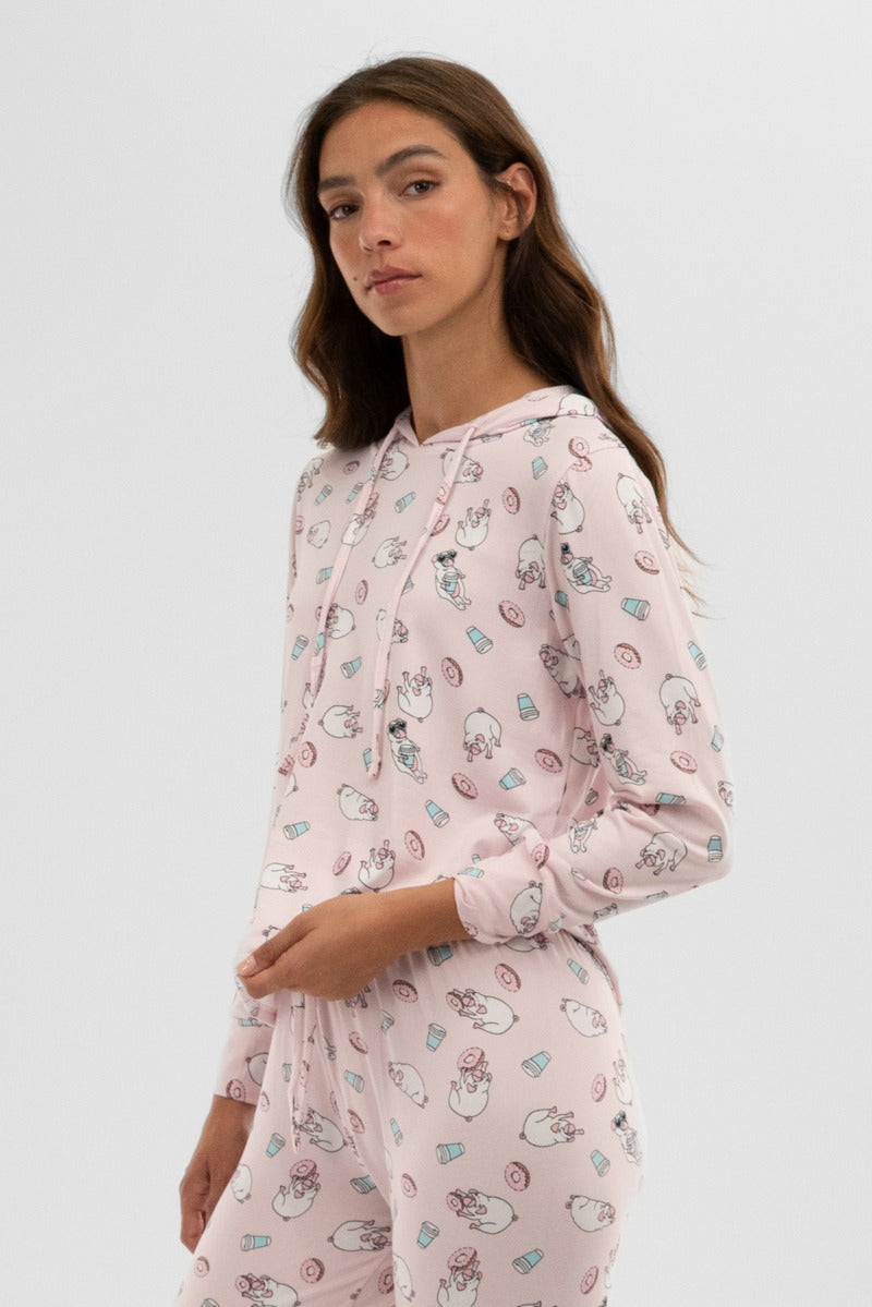 Canada Weather Gear Dog Print Hooded Pajama Top - Blush - Womens Pajamas - Canada Weather Gear