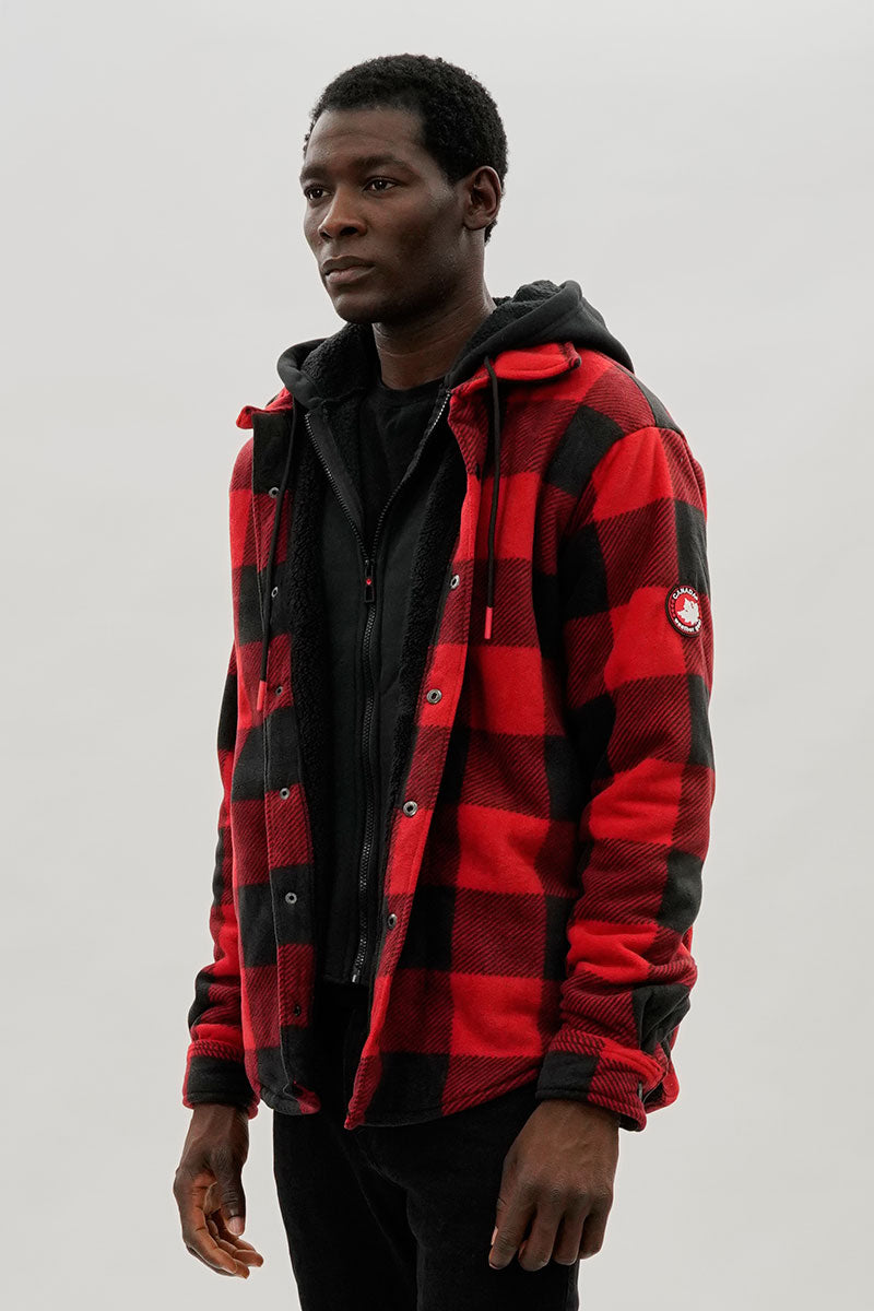 Plaid Sherpa Lined Lightweight Jacket - Red
