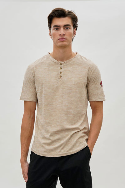 Canada Weather Gear Short Sleeve Henley Tee - Beige - Mens Tees & Tank Tops - Canada Weather Gear