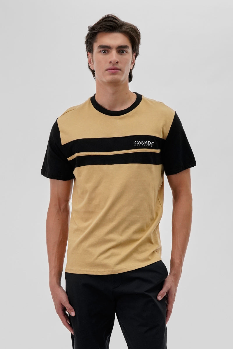 Canada Weather Gear Striped Colour Block Tee - Beige - Mens Tees & Tank Tops - Canada Weather Gear