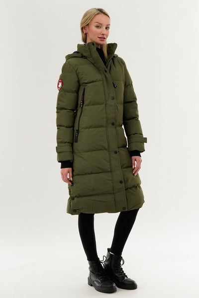 Canada Weather Gear Quilted Maxi Parka Jacket - Olive - Womens Parka Jackets - Canada Weather Gear