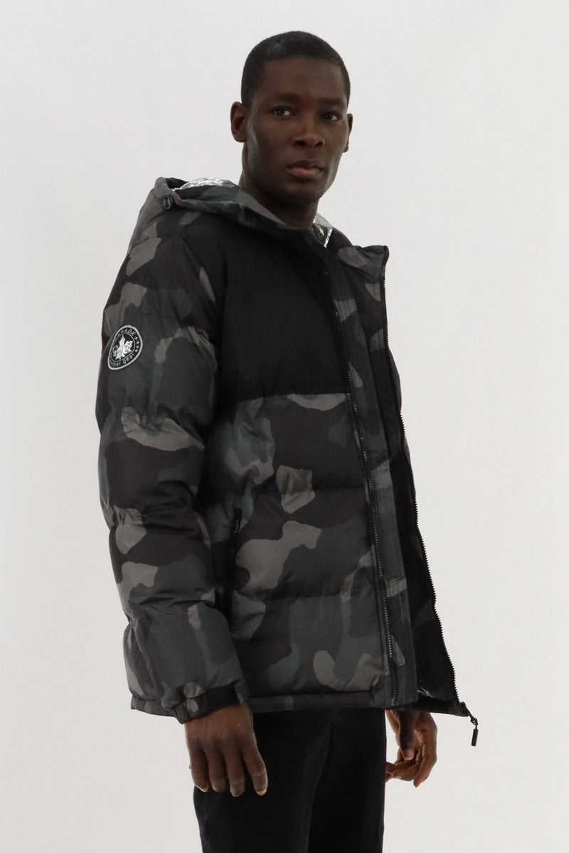 Canada Weather Gear Hooded Puffer Bomber Jacket - Grey - Mens Bomber Jackets - Canada Weather Gear