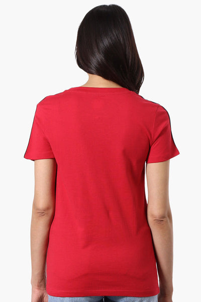 Canada Weather Gear 67 Print Stripe Detail Tee - Red - Womens Tees & Tank Tops - Canada Weather Gear