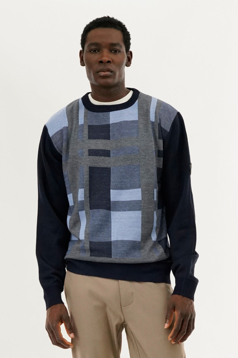 Canada Weather Gear Patterned Crewneck Pullover Sweater - Navy - Mens Pullover Sweaters - Canada Weather Gear