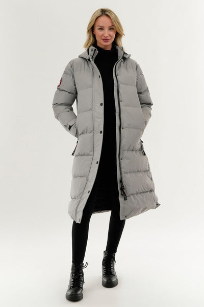 Canada Weather Gear Quilted Maxi Parka Jacket - Grey - Womens Parka Jackets - Canada Weather Gear