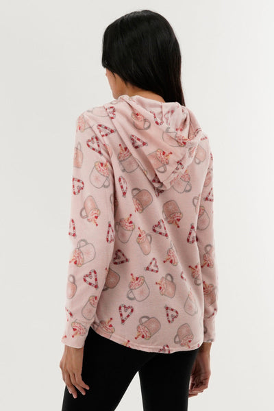 Canada Weather Gear Festive Print Hooded Pajama Top - Pink - Womens Pajamas - Canada Weather Gear