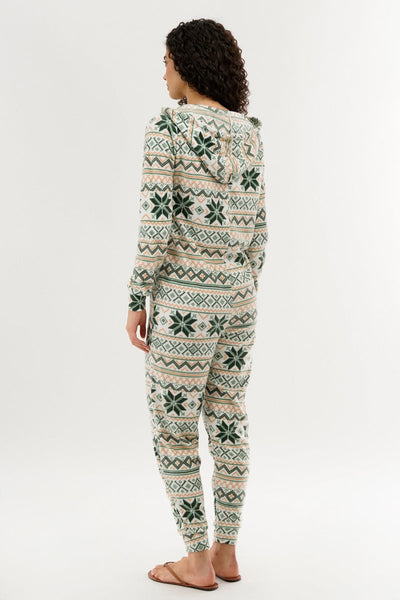 Canada Weather Gear Festive Print Fleece Onesie - White - Womens Onesies - Canada Weather Gear