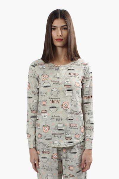 Canada Weather Gear Coffee Print Pajama Top - Grey - Womens Pajamas - Canada Weather Gear