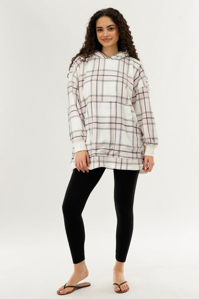 Canada Weather Gear Plaid Oversided Hooded Pajama Top - Blush - Womens Pajamas - Canada Weather Gear