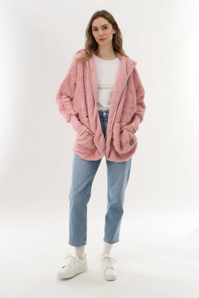 Canada Weather Gear Open Front Teddy Cardigan - Pink - Womens Cardigans - Canada Weather Gear