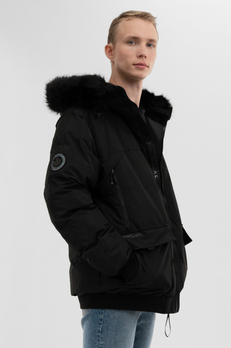 Faux Fur Trim Bomber Jacket - Black