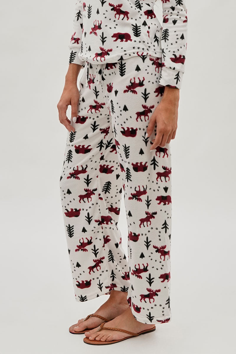 Canada Weather Gear Winter Print Wide Leg Pajama Pants - White - Womens Pajamas - Fairweather