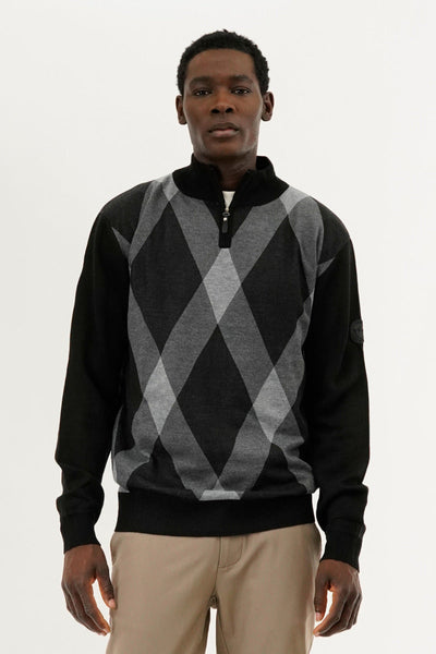 Canada Weather Gear Argyle Print 1/4 Zip Pullover Sweater - Black - Mens Pullover Sweaters - Canada Weather Gear