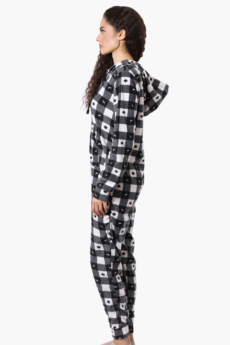 Canada Weather Gear Hooded Plaid Fleece Onesie - Black - Womens Onesies - Canada Weather Gear