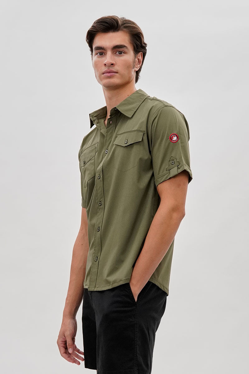 Canada Weather Gear Utility Short Sleeve Casual Shirt - Olive - Mens Casual Shirts - Canada Weather Gear