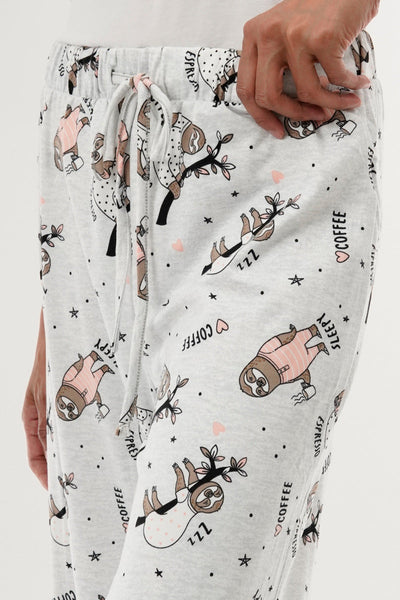 Canada Weather Gear Sloth Print Wide Leg Pajama Pants - Grey - Womens Pajamas - Canada Weather Gear
