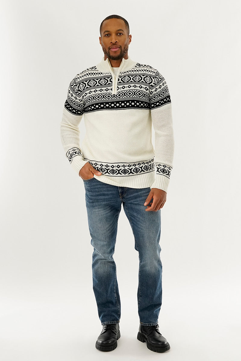 Canada Weather Gear 1/4 Zip Striped Pullover Sweater - White - Mens Pullover Sweaters - Canada Weather Gear