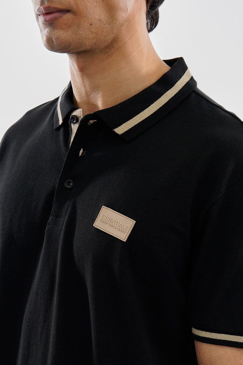 Essentials Super Triple Goose Basic Stripe Polo Shirt - Black - Mens Polo Shirts - Canada Weather Gear