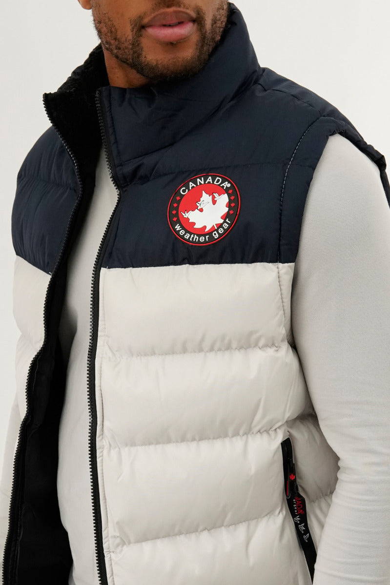 Canada Weather Gear Colour Block Puffer Vest - Stone - Mens Vests - Canada Weather Gear