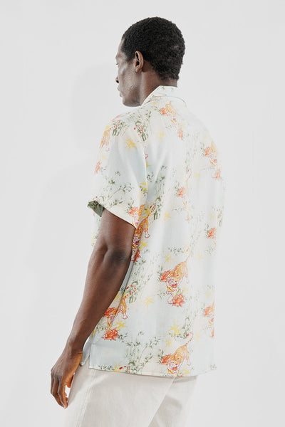 Super Triple Goose Vintage Floral Tiger Pattern Button Up Casual Shirt - Mint - Mens Casual Shirts - Canada Weather Gear