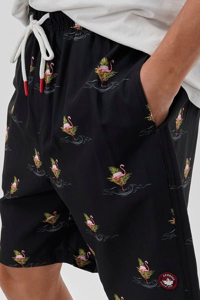 Canada Weather Gear Flamingo Print Elastic Surf Shorts - Black - Mens Shorts & Capris - Canada Weather Gear