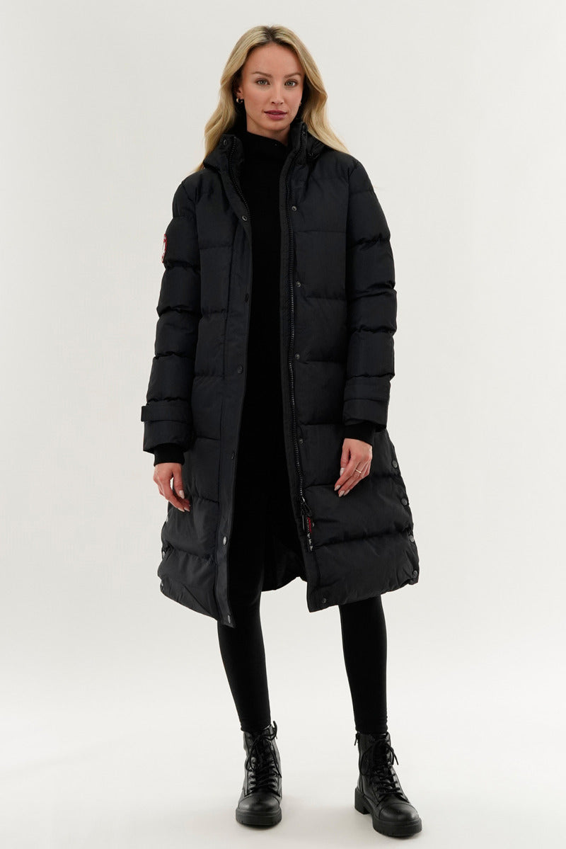 Canada Weather Gear Quilted Maxi Parka Jacket - Navy - Womens Parka Jackets - Canada Weather Gear