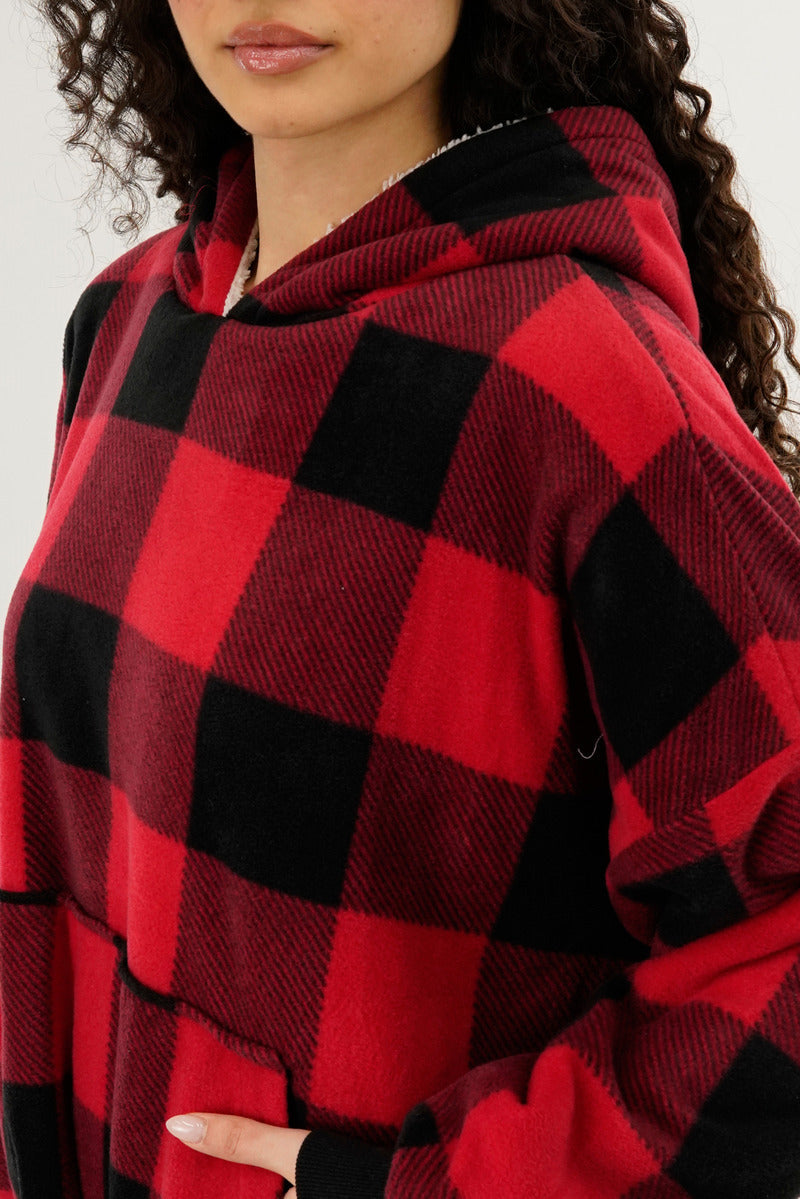 Canada Weather Gear Plaid Oversided Hooded Pajama Top - Red - Womens Pajamas - Canada Weather Gear