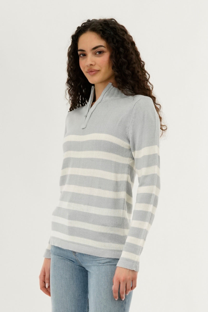 Canada Weather Gear Striped Half Zip Pullover Sweater - Stone - Womens Pullover Sweaters - Canada Weather Gear
