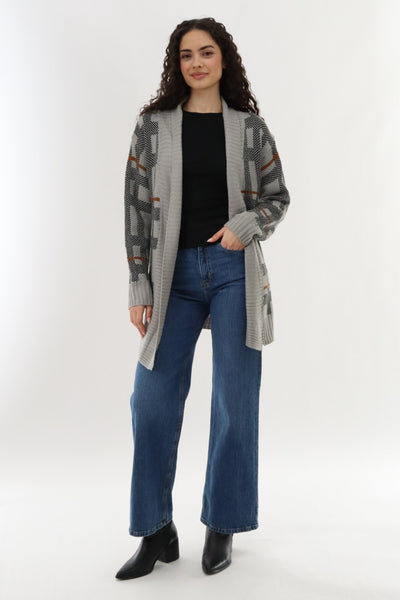 Canada Weather Gear Printed Knit Open Cardigan - Grey - Womens Cardigans - Canada Weather Gear