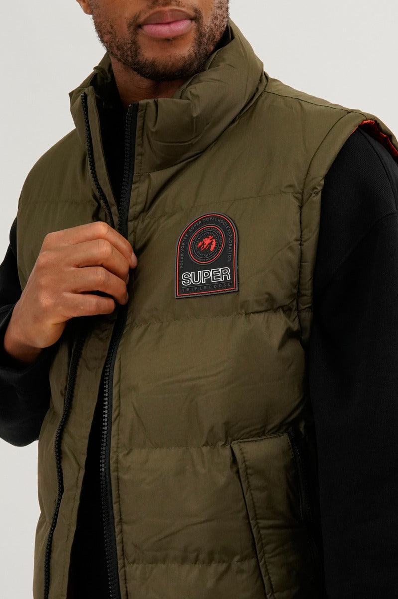 Super Triple Goose Double Pocket Bubble Vest - Olive - Mens Vests - Canada Weather Gear